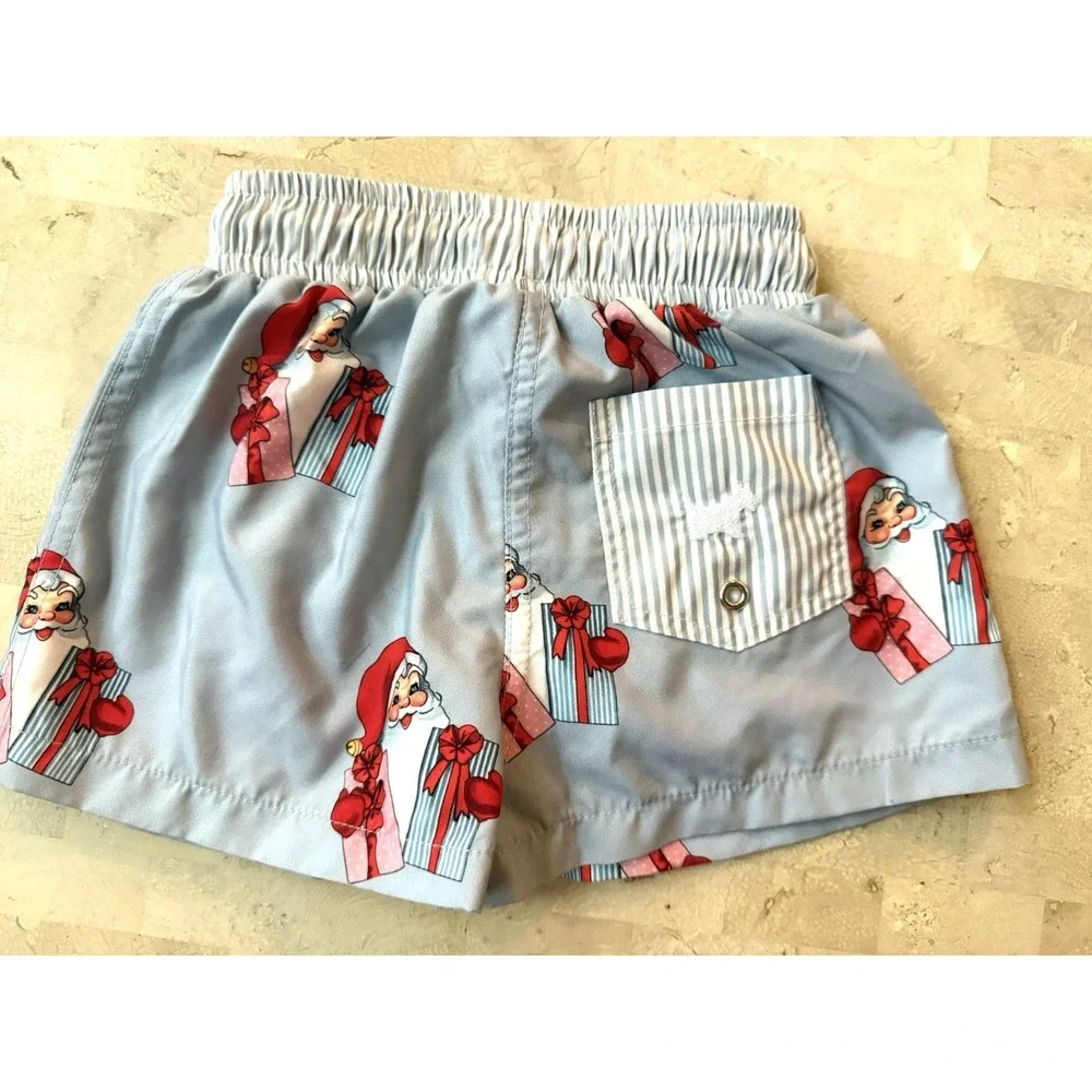 Sal & Pimenta Light Blue Santa Swim Shorts 18 Mo Boutique Summer‎ Toddler NWT